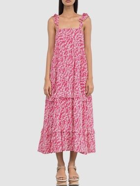Banjanan Women Pink Penelope Tiered Ruffled Dress Cotton Dress Size Small